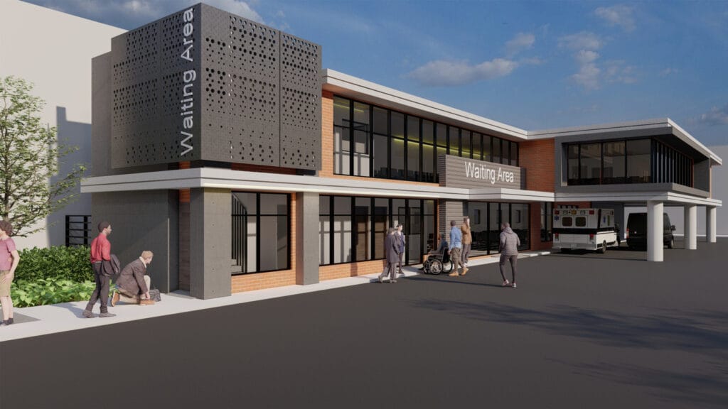 Pelonomi Hospital Render 01 - Waiting Area Building